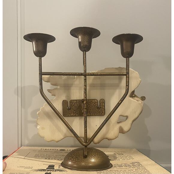 VTG Candleholder Candelabra Candle Holder Resin Harp Cherub Angel Flight Bronze - Picture 9 of 9